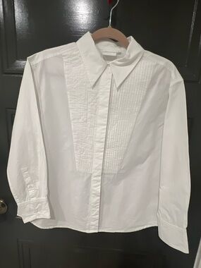 White Tuxedo-Style Button-Up Shirt